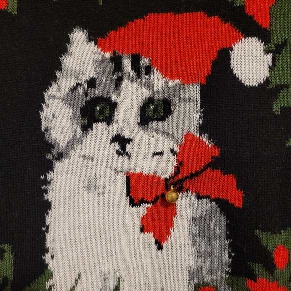 Xhilaration Christmas Cat Wreath and Bows Sweater Size XL - Picture 2 of 11